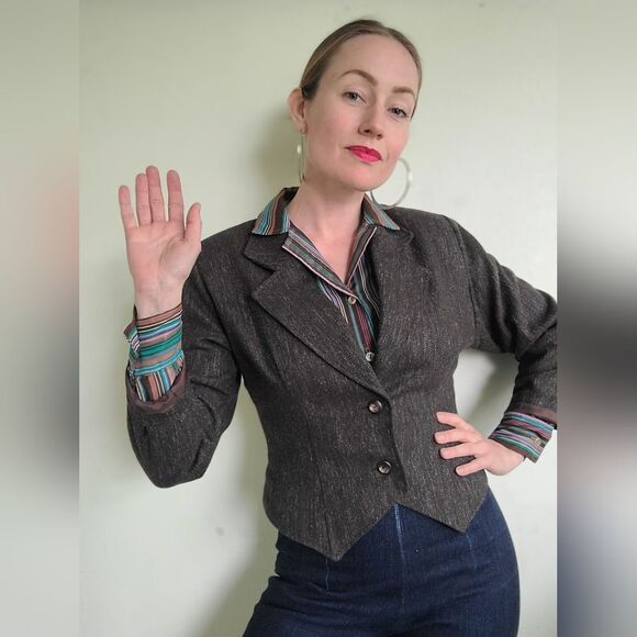 The Social Studies Teacher Vintage 80s Wool Cropped Blazer M - Picture 7 of 11